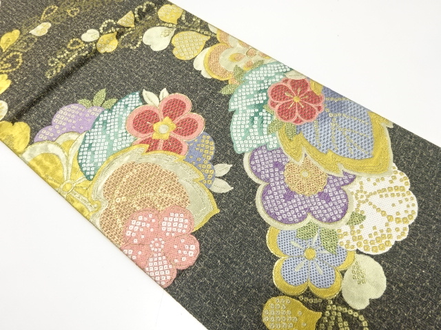 JAPANESE FUKURO OBI FOR FURISODE / WOVEN UME & PAULOWNIA